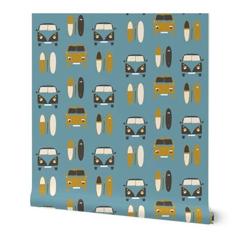 Retro, vintage, camper vans and surf Wallpaper | Spoonflower