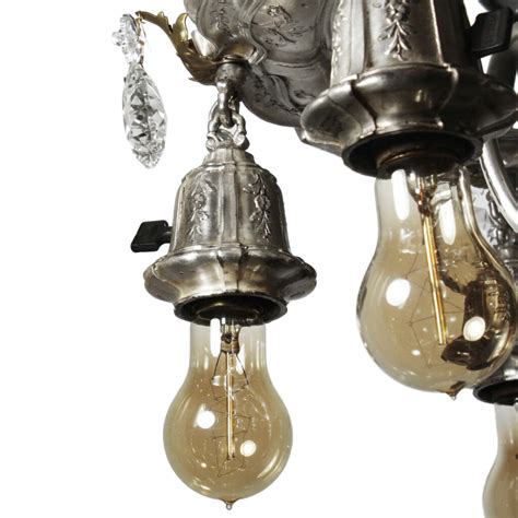 Neoclassical Silverplate Chandelier with Prisms, Antique Lighting