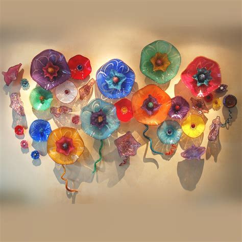 Modern Murano Flower Glass Plates Wall Art Colorful Hanging Plates Wall ...