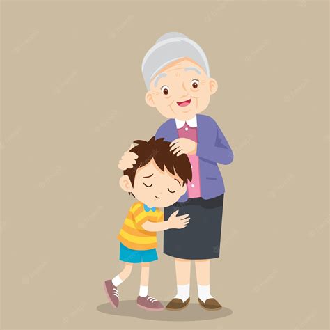 Premium Vector | Grandson hugging his grandmothersmiling grandmother ...