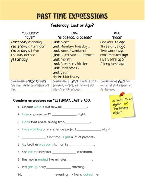 Past Time Expressions Online Exercise | English lessons