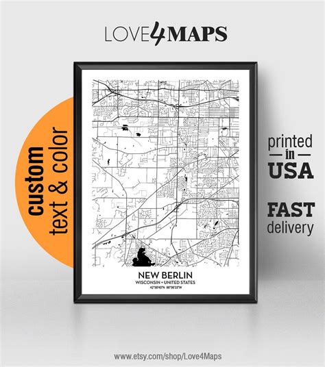 New Berlin Wisconsin Map New Berlin City Print New Berlin | Etsy