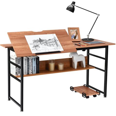 Gymax 55'' Computer Desk Writing Desk Drafting Desk Drawing Table w/ Tiltable Tabletop | Walmart ...