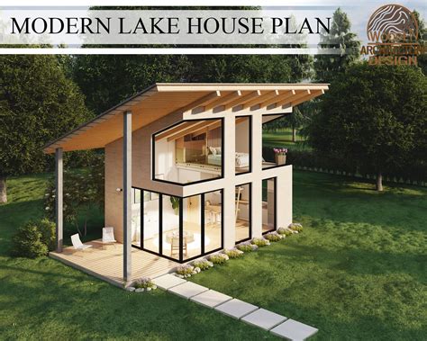 Modern Lake House Plan Forest Cabin House 1 Bedroom 1 - Etsy