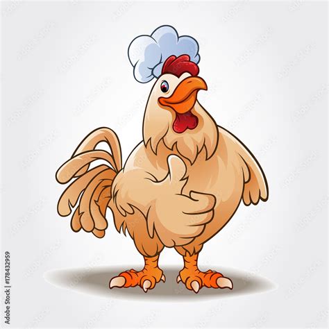 A happy funny Cartoon Chef Rooster chicken giving a thumbs up. Cartoon colorful roosters mascots ...