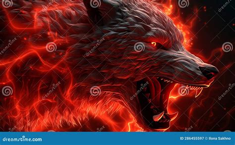 Angry Wolf with Glowing Eyes in Red Light Stock Illustration ...