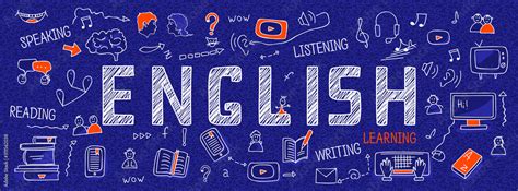 Internet banner about learning English language: white outline icons ...