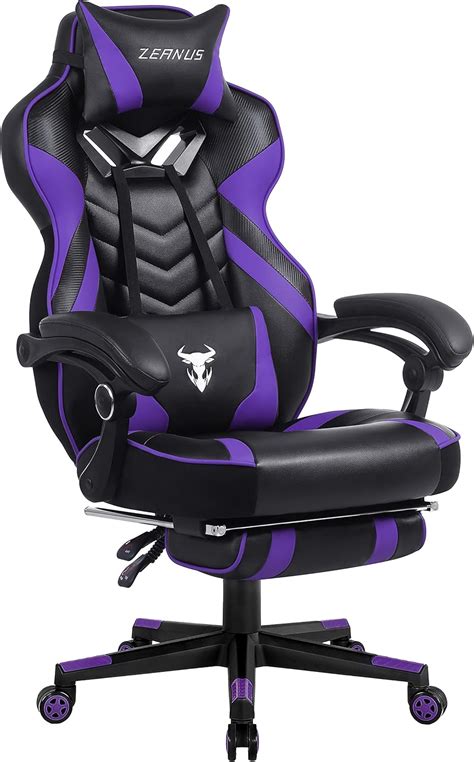 Purple Gaming Chair with Footrest, Massage, and Reclining for Big and Tall Adults From Zeanus