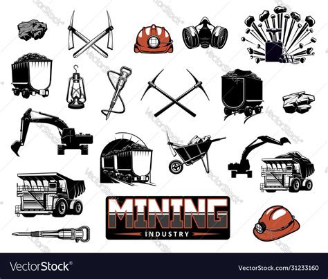 Coal mining machinery miner equipment tools Vector Image