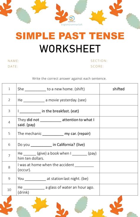 Printable Worksheets for Simple Past Tense - EnglishGrammarSoft