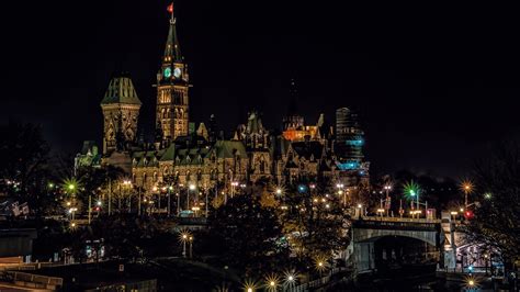 Canada, Ottawa, city, night, buildings, lights, trees Wallpaper ...