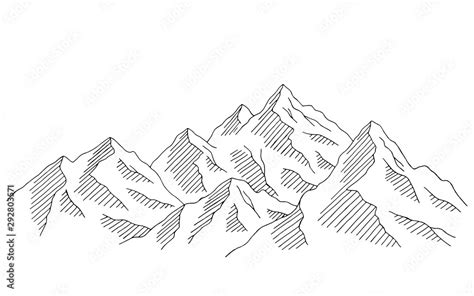 Mountain range graphic black white landscape sketch illustration vector Stock Vector | Adobe Stock