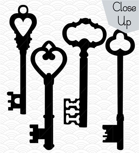 18 Silhouette Key Clip Art Hand Drawn Victorian keys Vector | Etsy