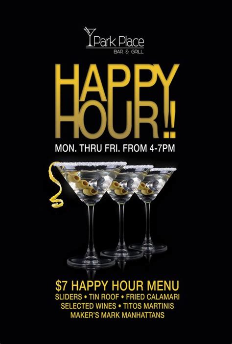 Happy Hour Posters and Table Tents designed and printed by Web We We Weave for Park Place Bar ...