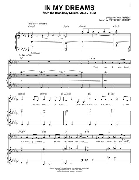 In My Dreams (from Anastasia) by Stephen Flaherty Sheet Music for Piano ...