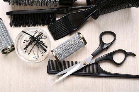 Premium Photo | Barber set with tools on light wooden table