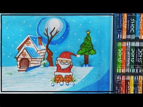 Easy Christmas Scenery Drawing / Easy Winter Scenery Drawing / Santa ...