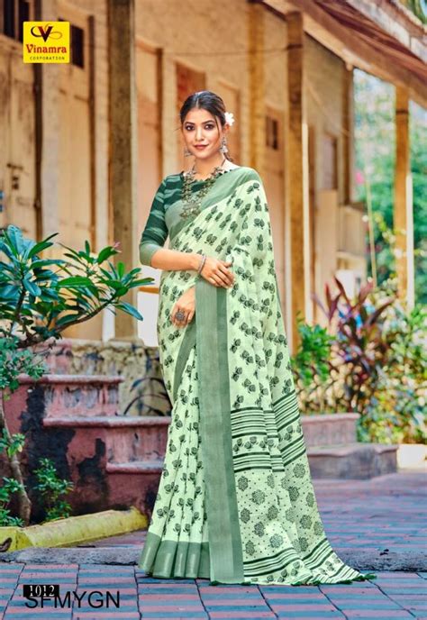 Buy Green New Softy Lilen Silk Saree at Rs. 799 online from Surati Fabric cotton sarees : SFMYGN