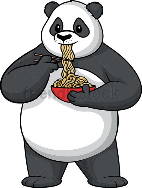 Panda Eating Noodles Cartoon Clipart Vector - FriendlyStock