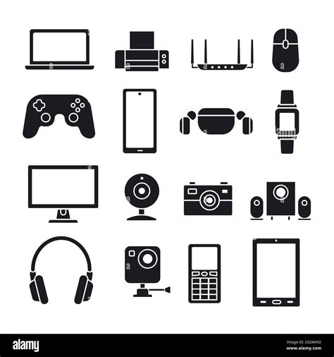 Black and white icons set of the digital devices and gadgets Stock ...