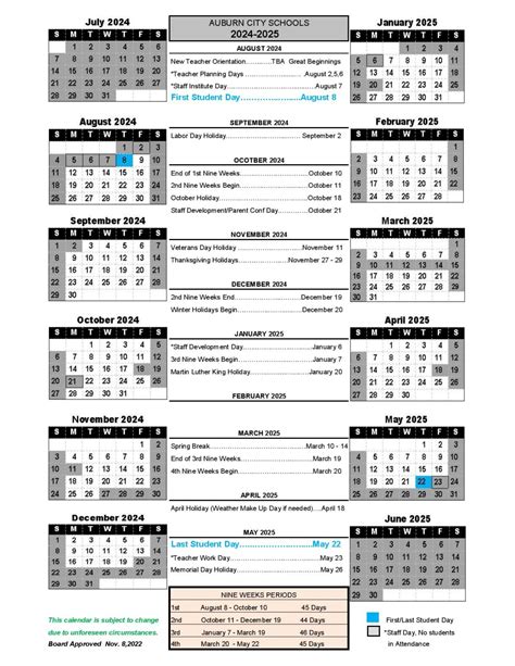 Auburn City Schools Calendar 2024-2025 in PDF