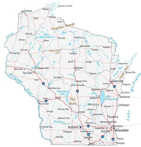 Map of Wisconsin - Cities and Roads - GIS Geography