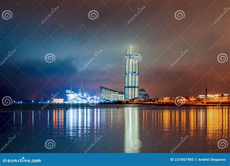 Night View Of The Skyscraper Lakhta Center. The Tallest Building In Europe. Editorial Photo ...