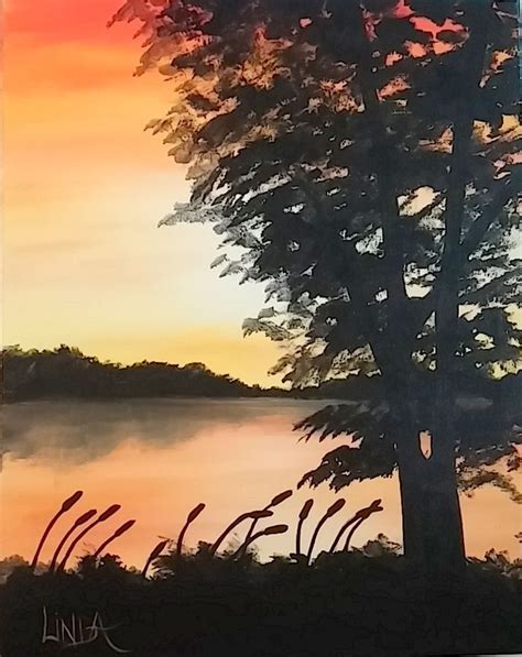 Fall Sunset acrylic painting. Autumn's Glow | Sunset canvas painting ...