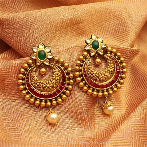 Gold Antique Kundan Earrings ~ South India Jewels | Gold earrings ...