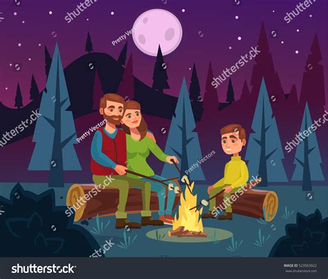 Family Picnic By Fire Night Father Stock Vector (Royalty Free) 523563922 | Shutterstock