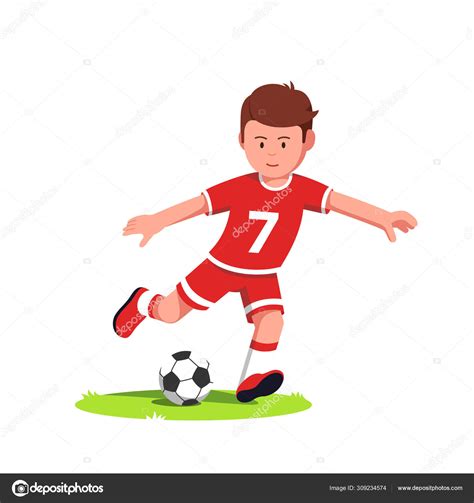 Teenage soccer player boy playing and kicking ball Stock Vector Image by ©IconicBestiary #309234574