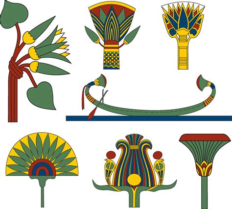 Vector colored set of ancient Egyptian signs and symbols. Lotus flower ...