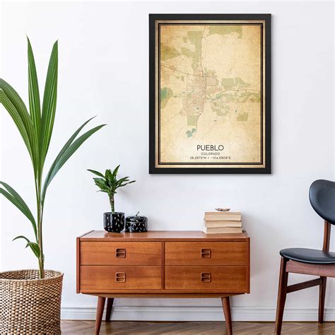 Vintage Pueblo Colorado Map Poster, Modern Home Decor Wall Art Print ...