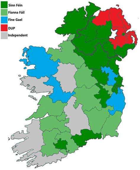 Largest party in every constituency in Ireland by first preference vote ...