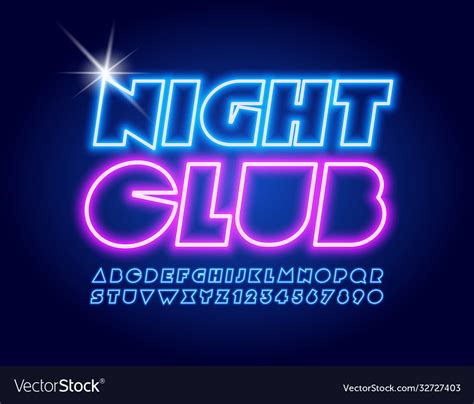 Neon sign night club unique neon font Royalty Free Vector