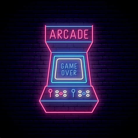 signo de máquina de juego de arcade de neón. emblema de entretenimiento brillante, banner ...