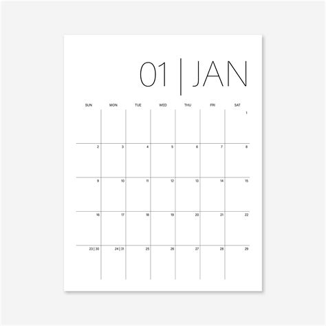 Minimalist Printable Calendar - Printable Templates