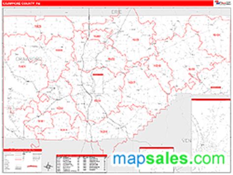 Crawford County, PA Zip Code Wall Map Red Line Style by MarketMAPS