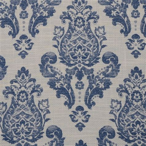 Royal Blue Damask Linen Upholstery Fabric by the Yard | Damask linen ...