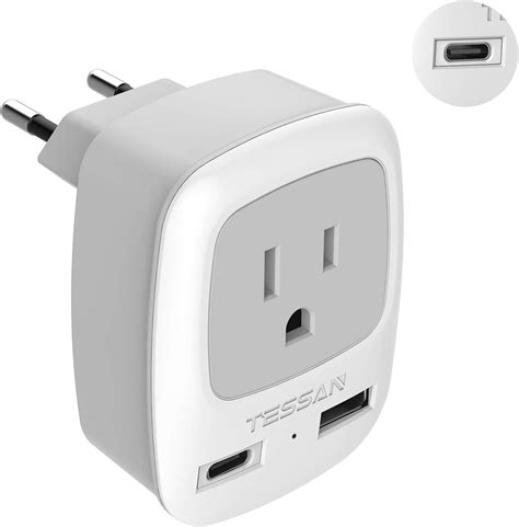 TESSAN European Power Plug Adapter with USB Ports - Travel Plug for ...