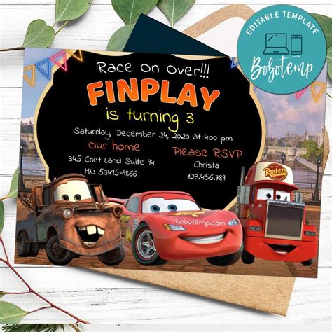 Editable Lightning McQueen Birthday Invitation Instant Download ...