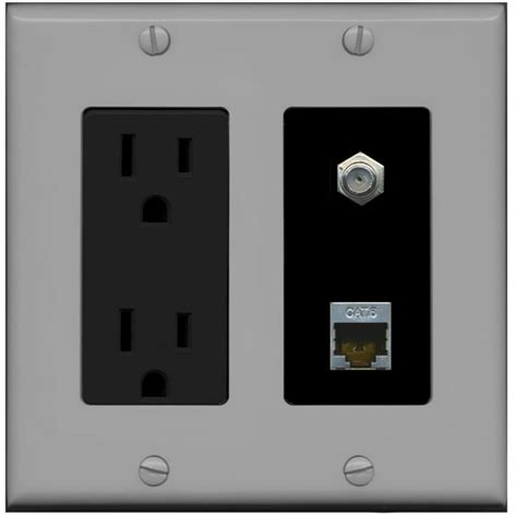 RiteAV - 15 Amp Power Outlet 1 Port Coax Cable TV- F-Type and Shielded Cat6 Ethernet Wall Plate ...