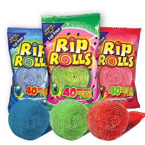 Rip Rolls Sour Candy Rolls, Assorted Fruit Flavor Fat Free Licorice Belt Candies, Gummy Candy ...