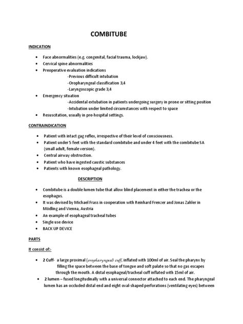 Combitube: Indication | PDF | Human Anatomy | Respiratory System