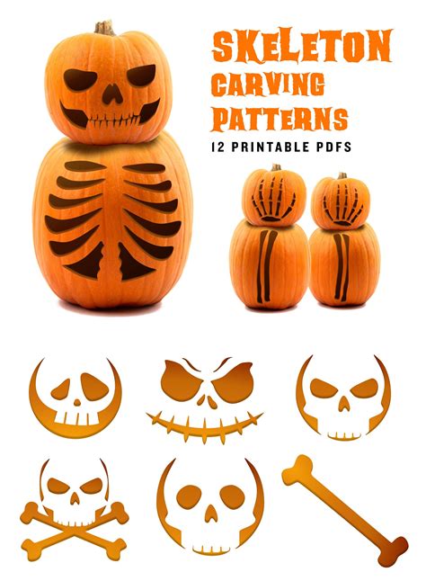 Printable Skeleton Pumpkin Carving Patterns 12 Easy and - Etsy UK