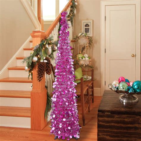 5ft Pop up Christmas Tinsel Tree with Stand，MACTING Easy-Assembly Tinsel Coastal Glittery ...