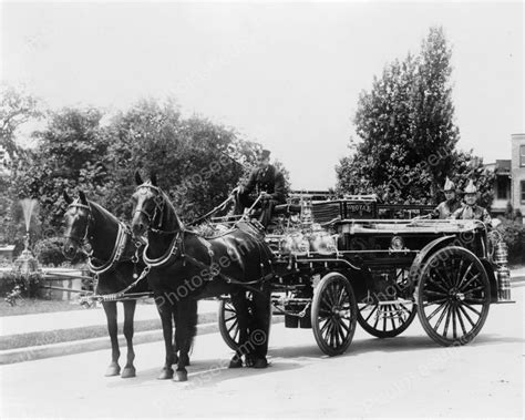 Fire Men On Horse Drawn Fire Wagon 1900s Old 8x10 Reprint Of Photo