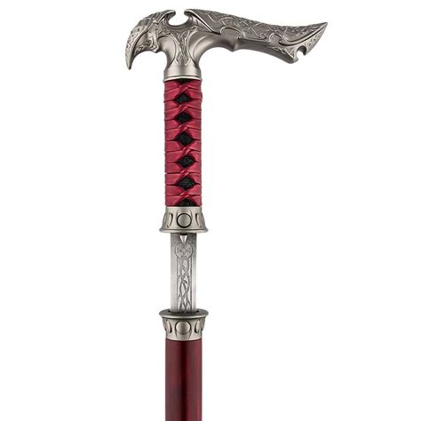 Medieval Red Genuine Leather Wrapped Sword Cane