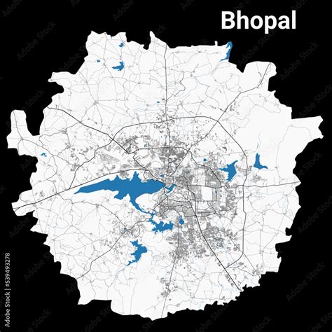 Bhopal map. Detailed map of Bhopal city administrative area. Cityscape panorama illustration ...