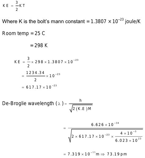 the de broglie wavelength for helium atom at room temp is